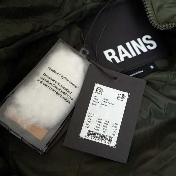 Rains Puffer Down Jacket Waterproof Vegan Unisex Green - Picture 6 of 13